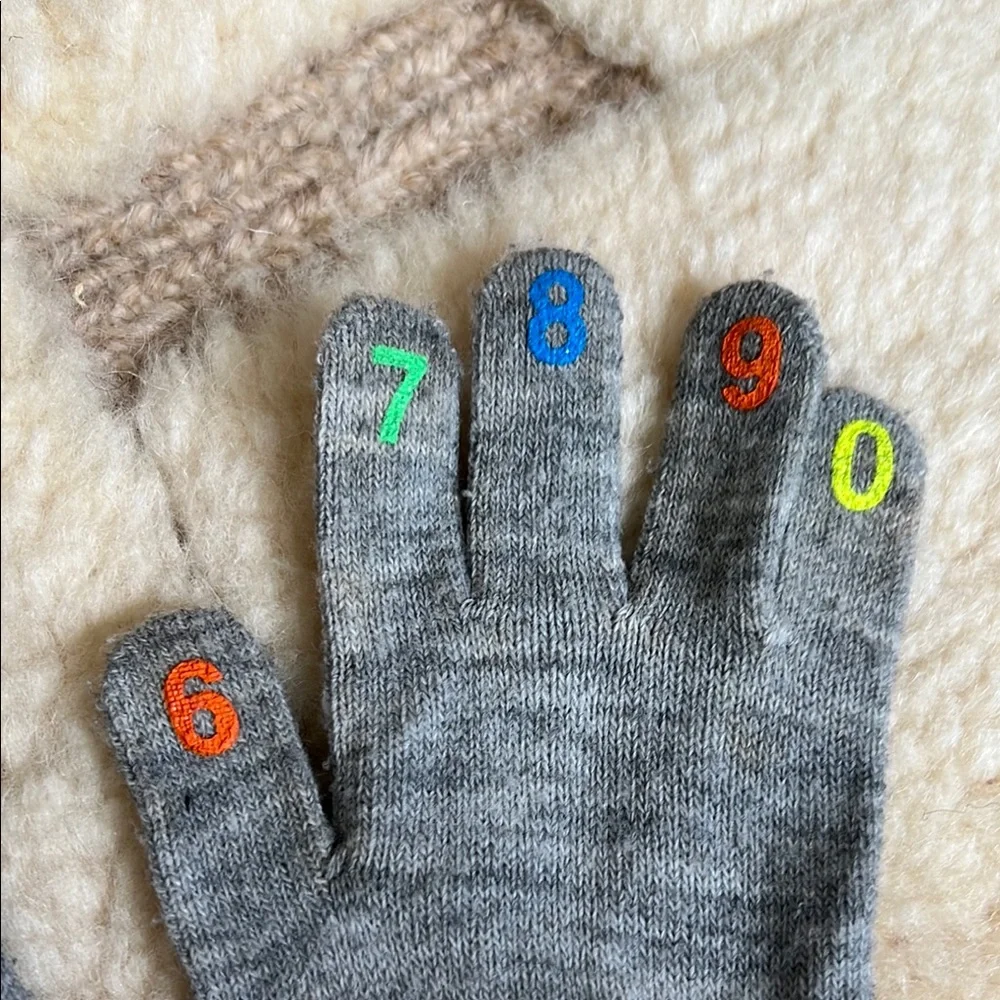 Gray Kids Gloves with Colorful Numbers ~ H & M